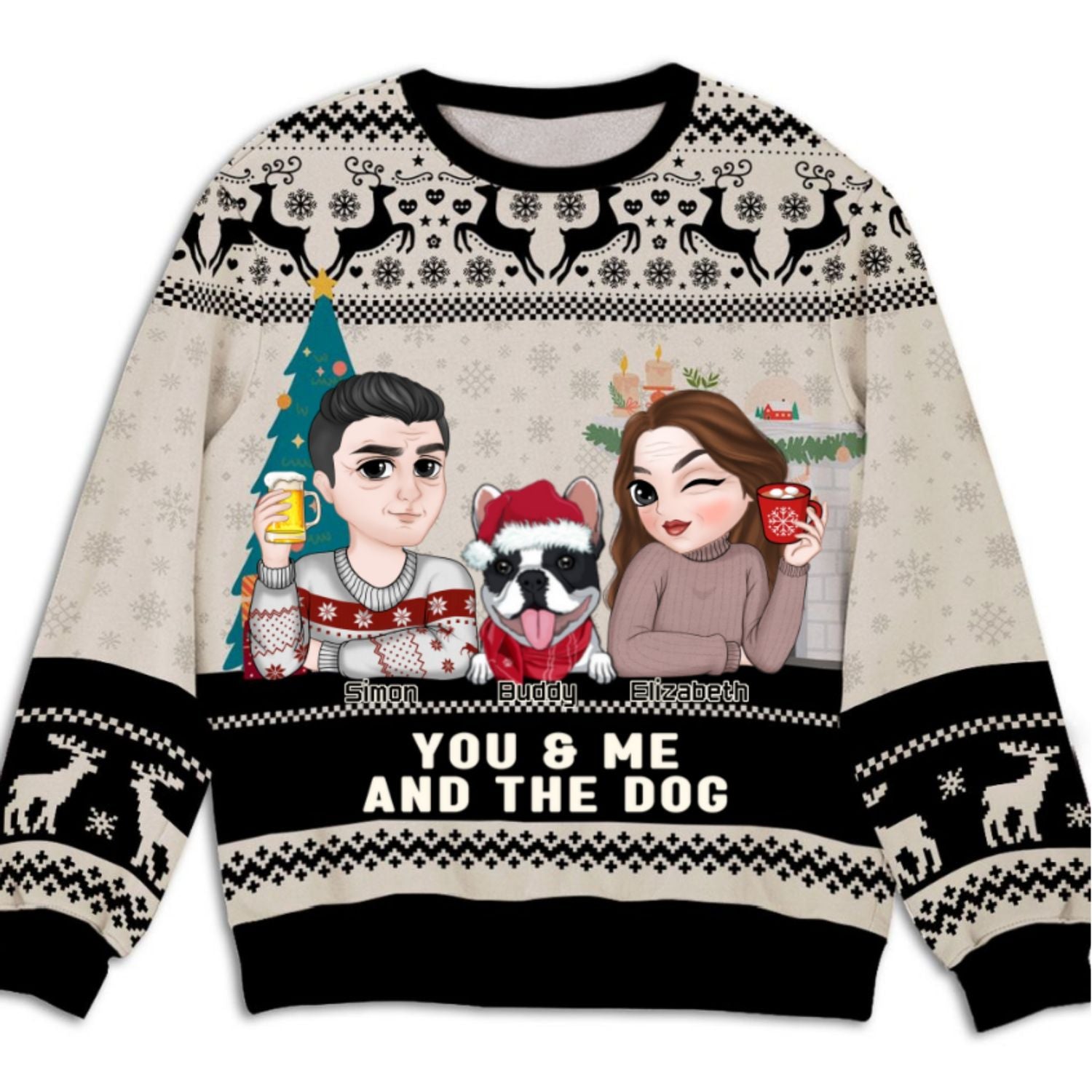 Personalized Custom All-Over-Print Couple and Dog Sweatshirt - Ideal Gift for Pet Lovers