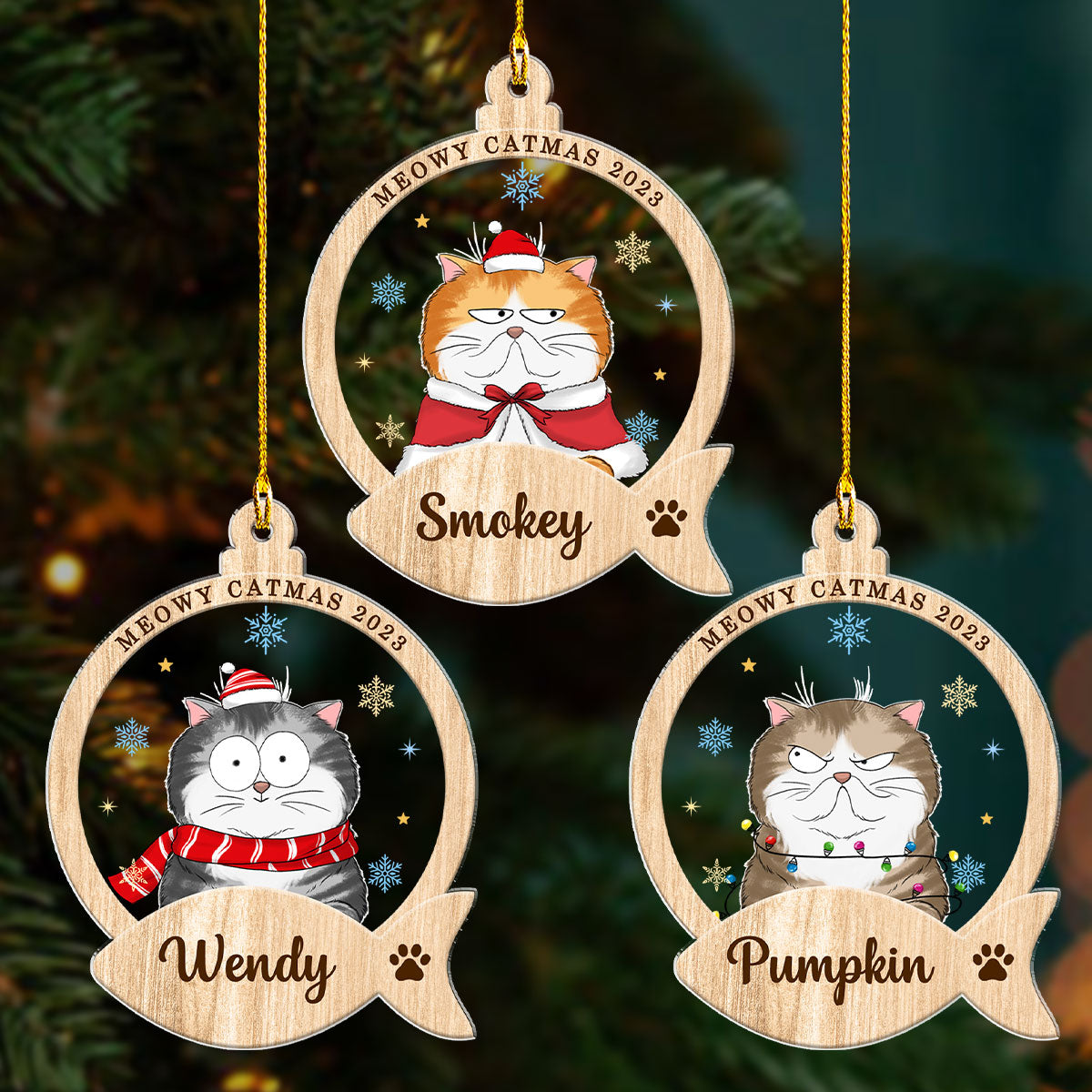 Adorable Cat & Snack Personalized Custom Acrylic Christmas Ornament
