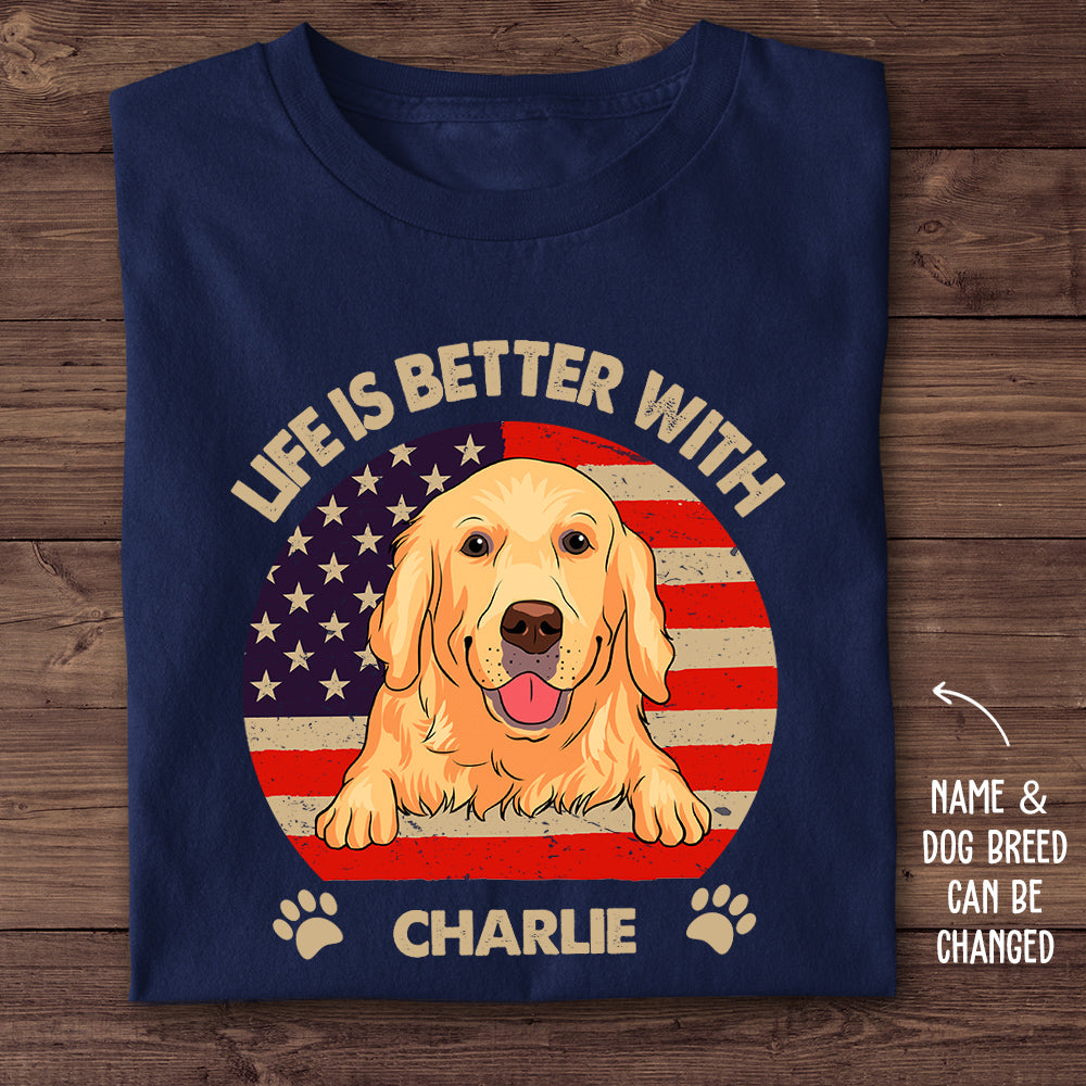 Life Is Better USA Pattern Personalized Unisex Pet Lover's T-shirt