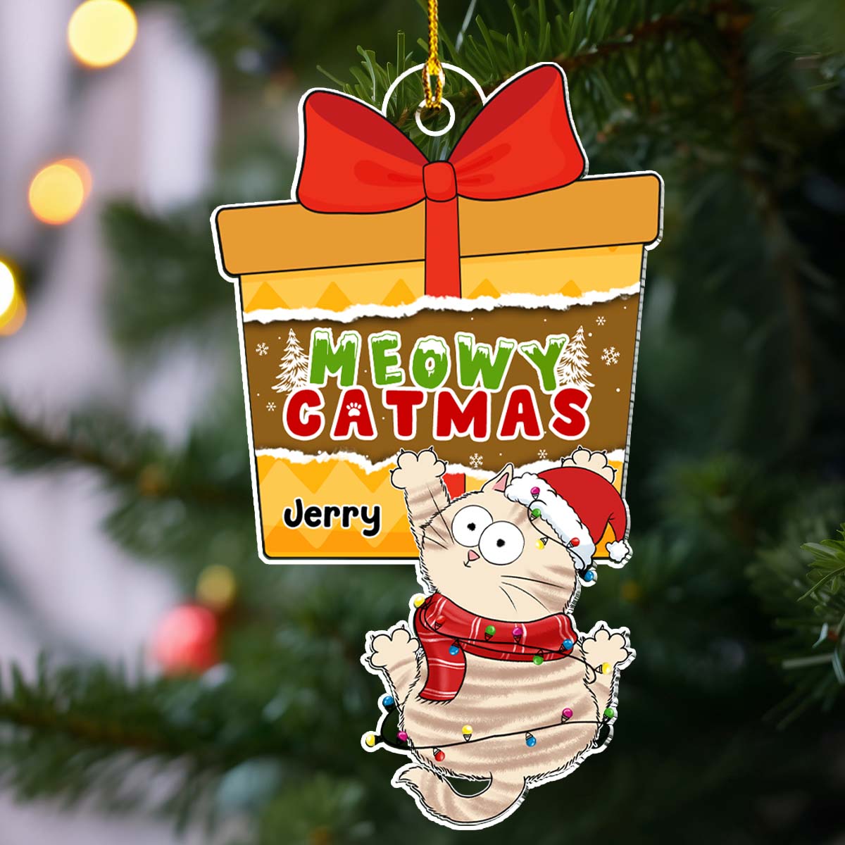 Personalized Christmas Cat Scratching Acrylic Ornament