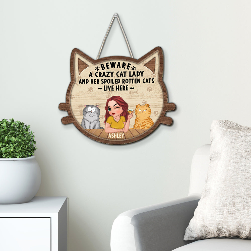 Personalized Custom Wood Sign - Crazy Cat & Cat Lady Delight