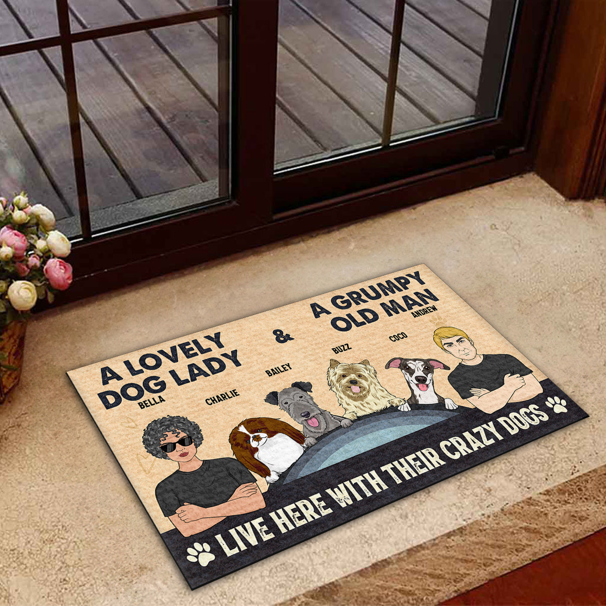 Personalized Pet Lover Doormat: Lovely Dog Lady & Grumpy Old Man Design