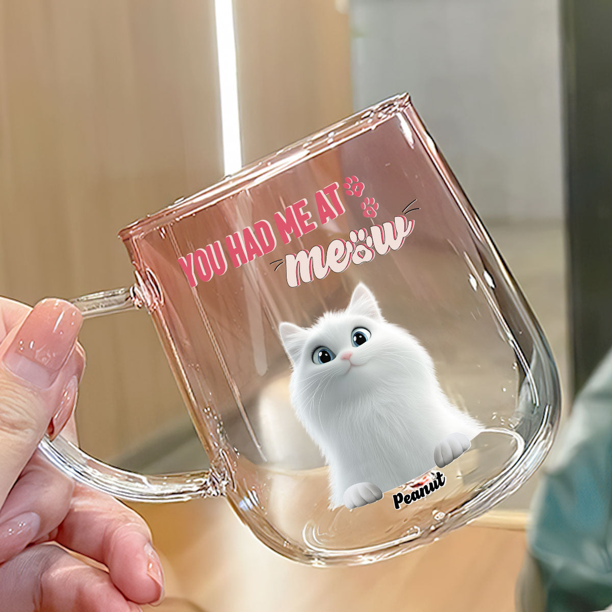 You Had Me At Meow - Personalized Pink Gradient Custom Glass Coffee Mug