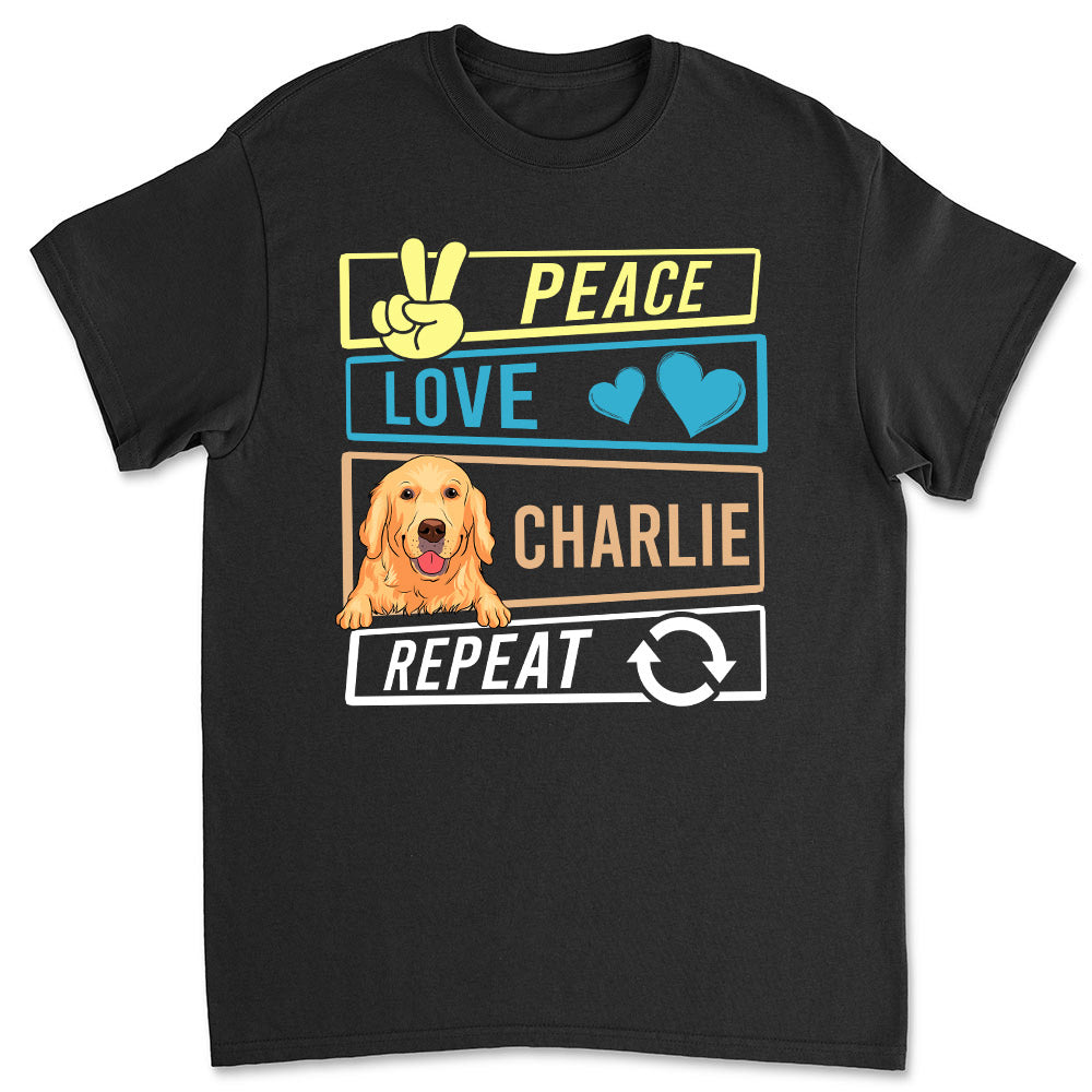 Personalized Unisex DOG PEACE LOVE AND REPEAT T-shirt - Ideal Gift for Pet Lovers