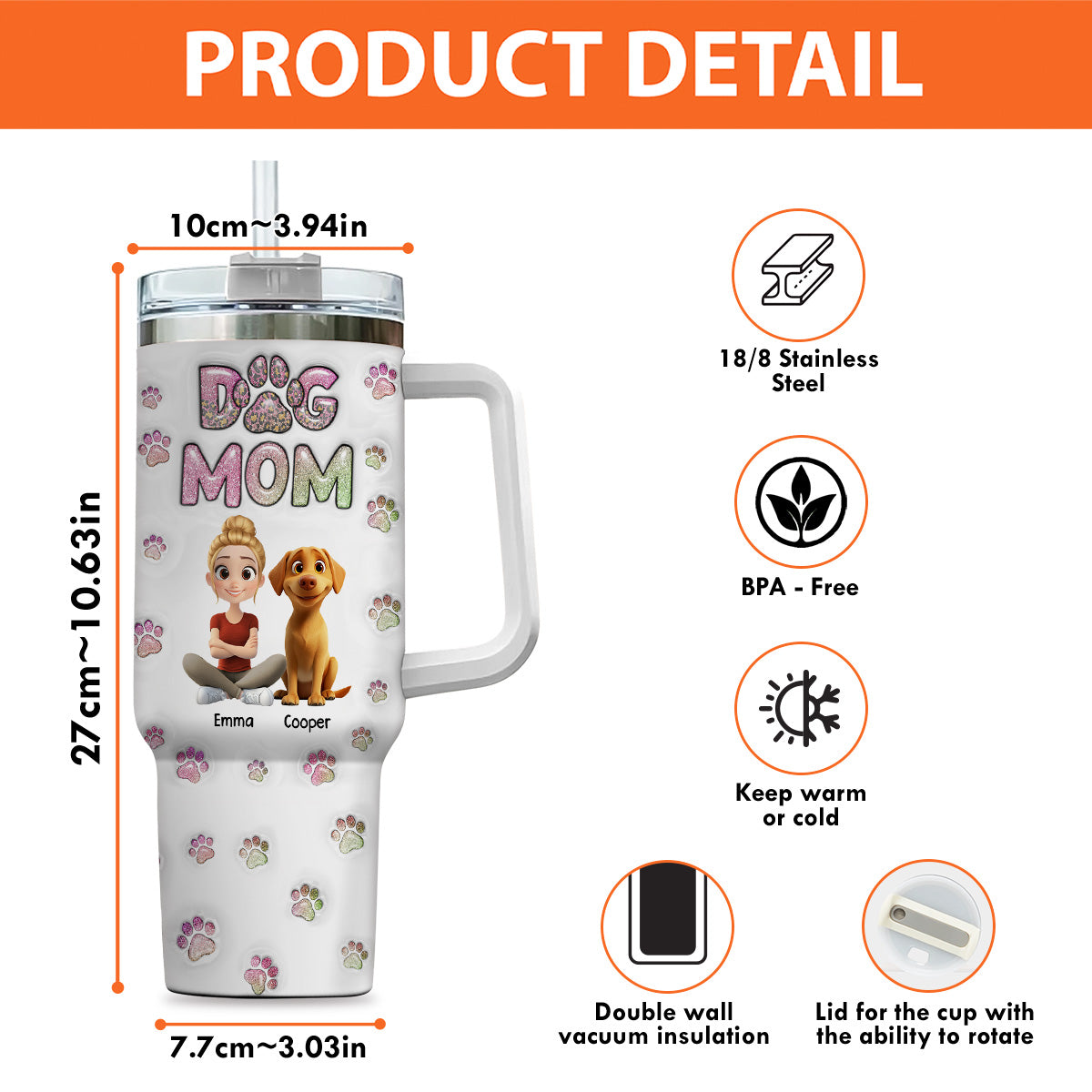 Personalized Custom 3D Inflated Effect Chibi Tumbler for Dog Moms