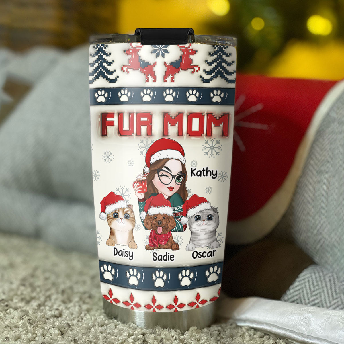 Fur Mom Pixel - Unique Personalized 3D Inflated Effect Stainless Steel Tumbler