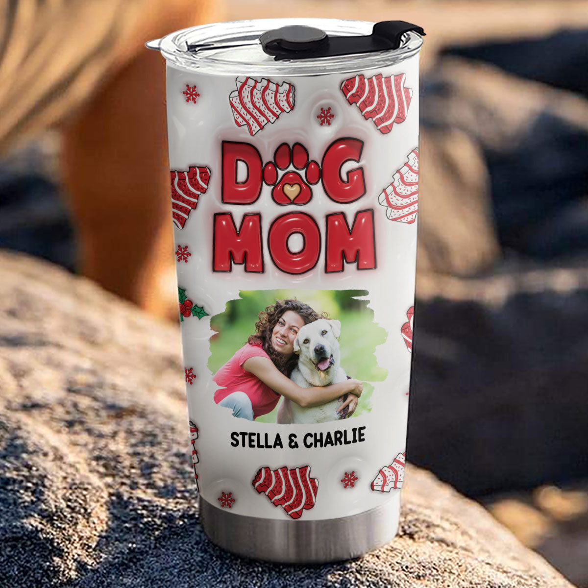 Personalized Custom 3D Inflated Effect Dog Mom Christmas Cake Photo Tumbler