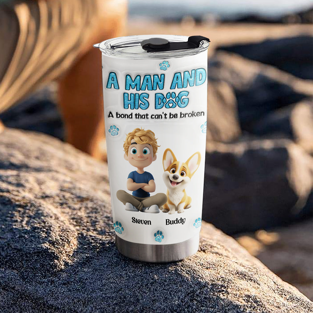 Personalized 3D Inflated Effect Stainless Steel Tumbler: A Man And His Dog Design