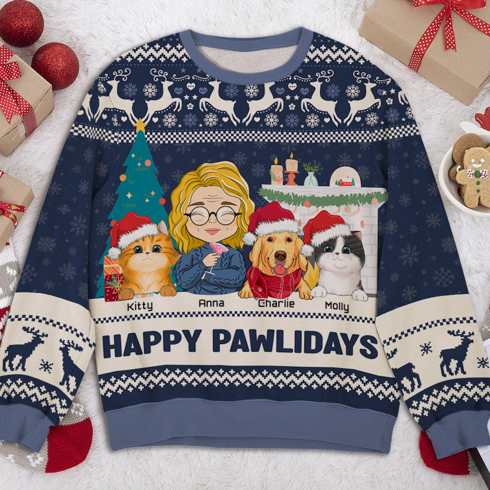 Pawlidays With Pets 2 - Customizable All-Over Print Personalized Sweatshirt for Pet Lovers
