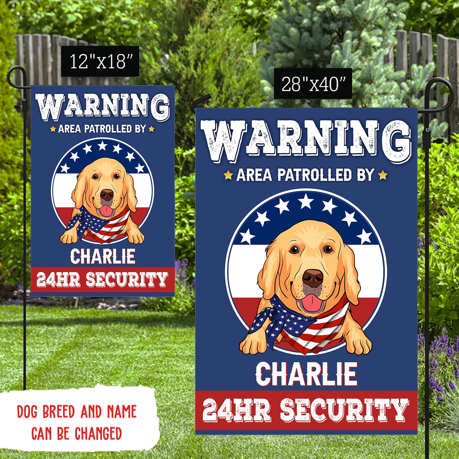 Personalized Custom 'Warning: Area Patrolled By Dogs' Garden Flag