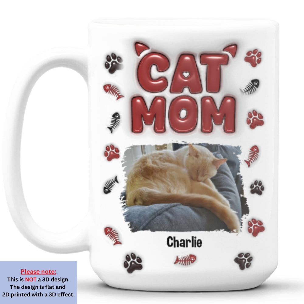 Personalized 3D Inflated Effect Lovely Cat Mama Photo Mug - Ideal Gift for Loved Ones