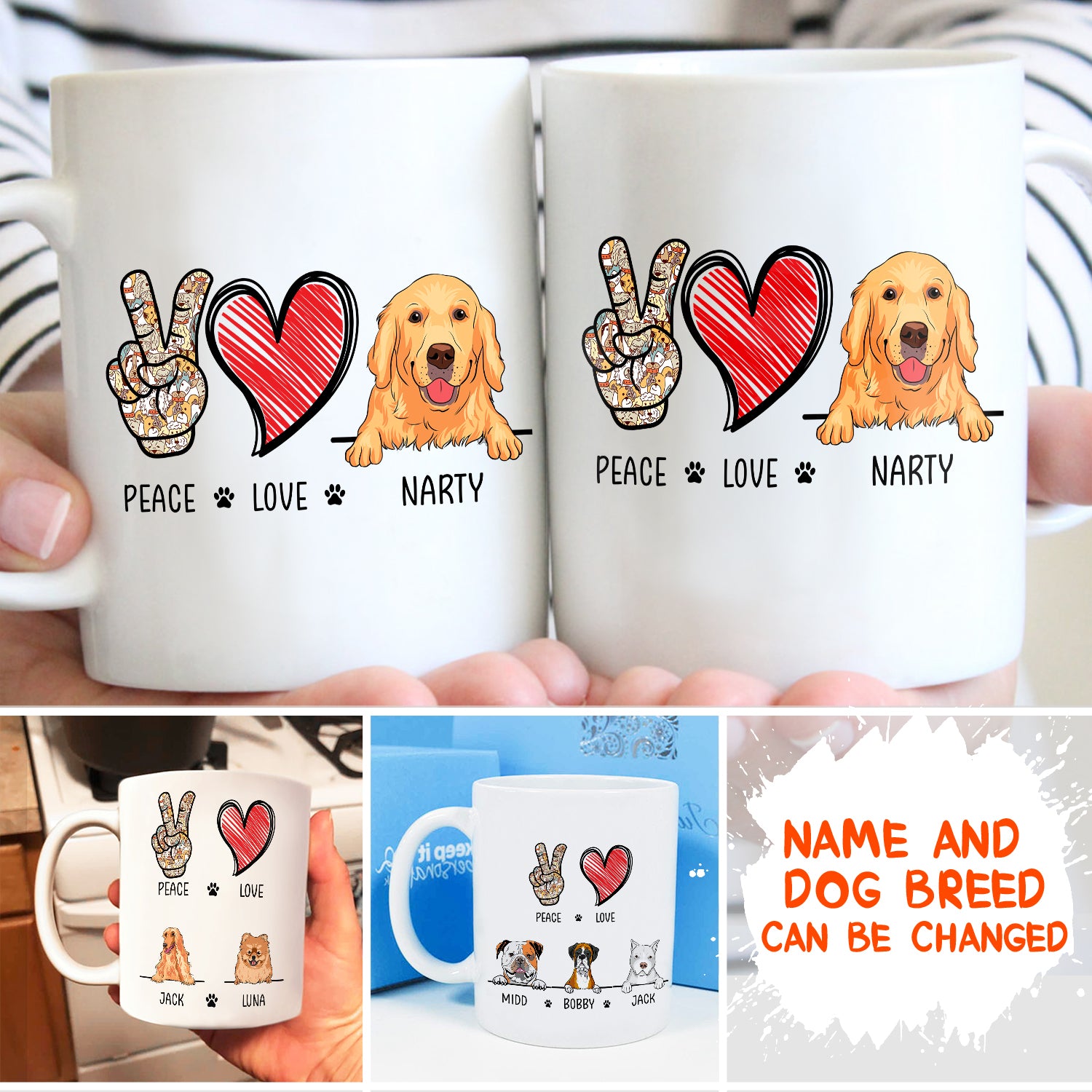 Peace, Love & Dog Personalized Coffee Mug - Ideal Gift for Pet Lovers