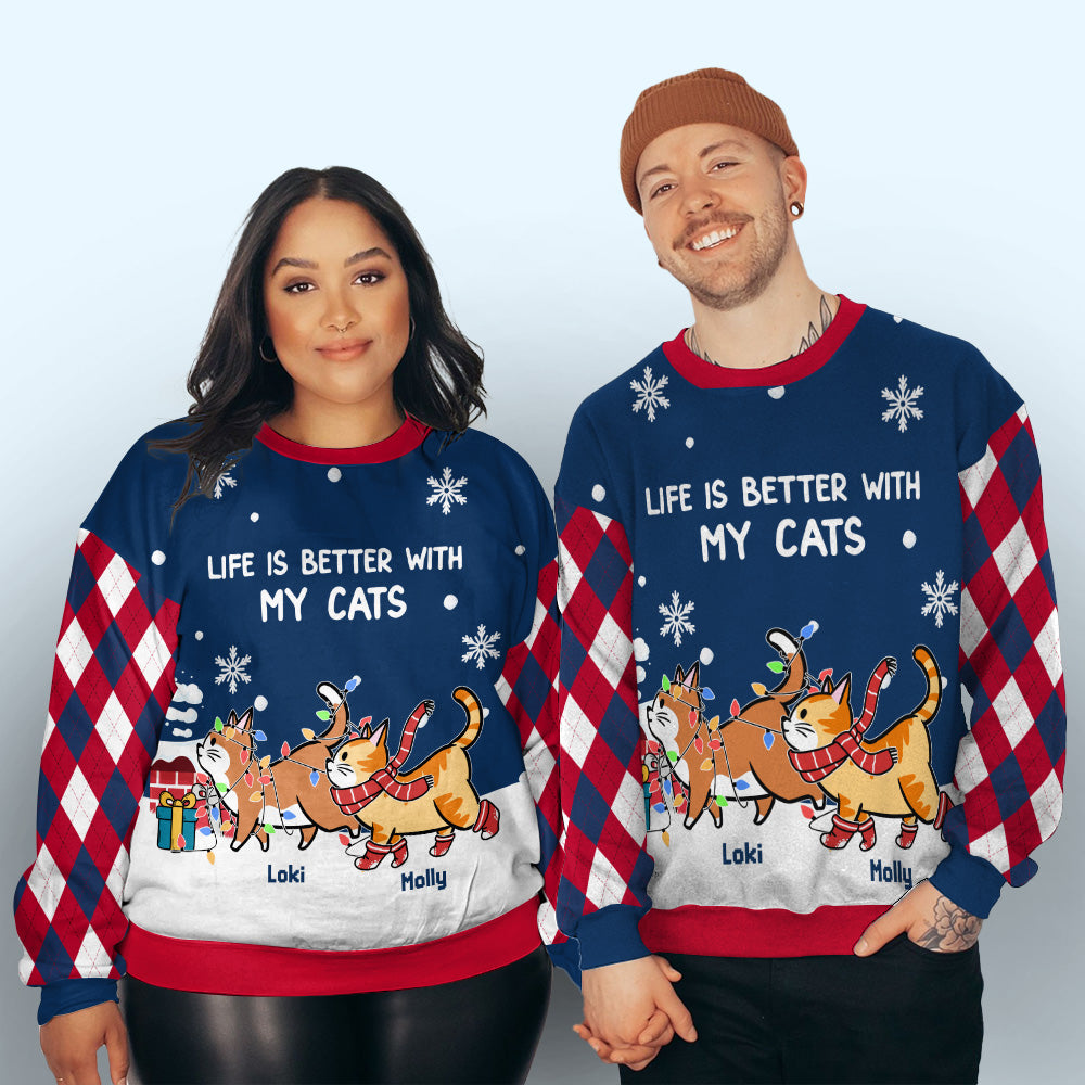 Personalized Custom All-Over-Print Cat on Roof Sweatshirt - Ideal Gift for Pet Lovers