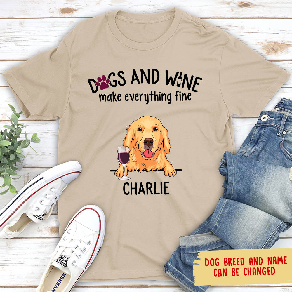 Personalized Unisex Dogs and Wine T-shirt - Ideal Gift for Pet Lovers