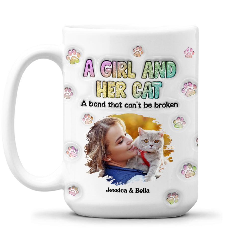 Personalized 3D Inflated Effect Mug with A Girl And Her Cat Photo