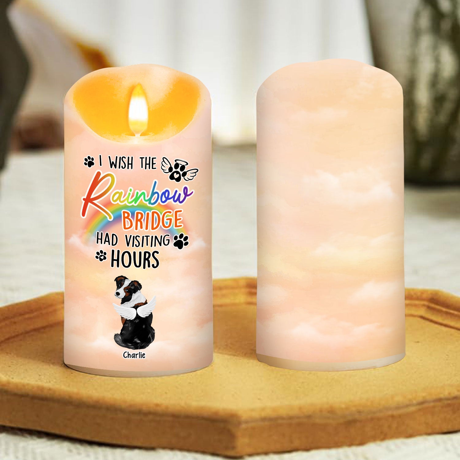 Personalized Custom LED Memorial Candle - I Wish The Rainbow Bridge Had Visiting Hours