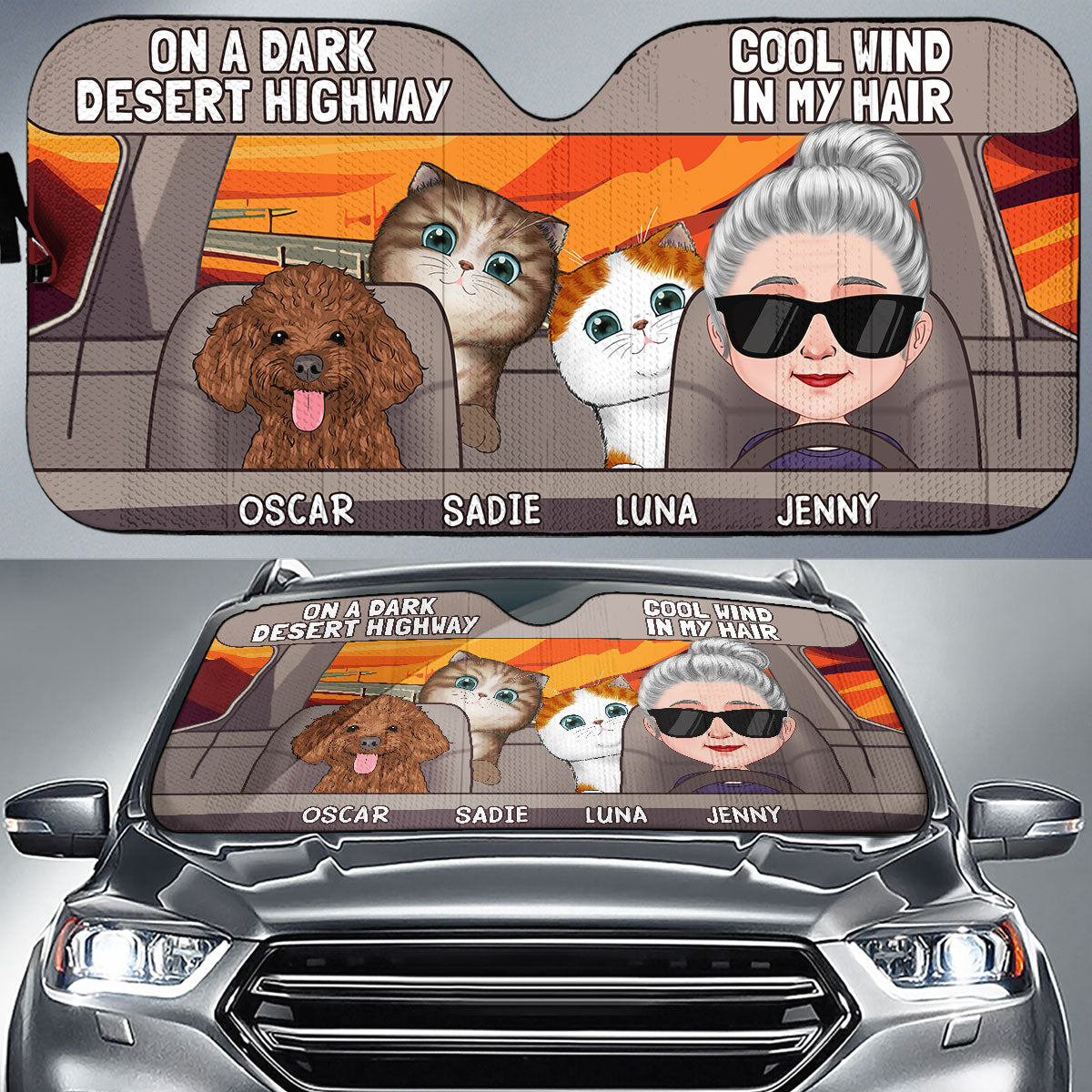 On A Dark Desert Highway - Customizable Car Sunshade for UV Protection