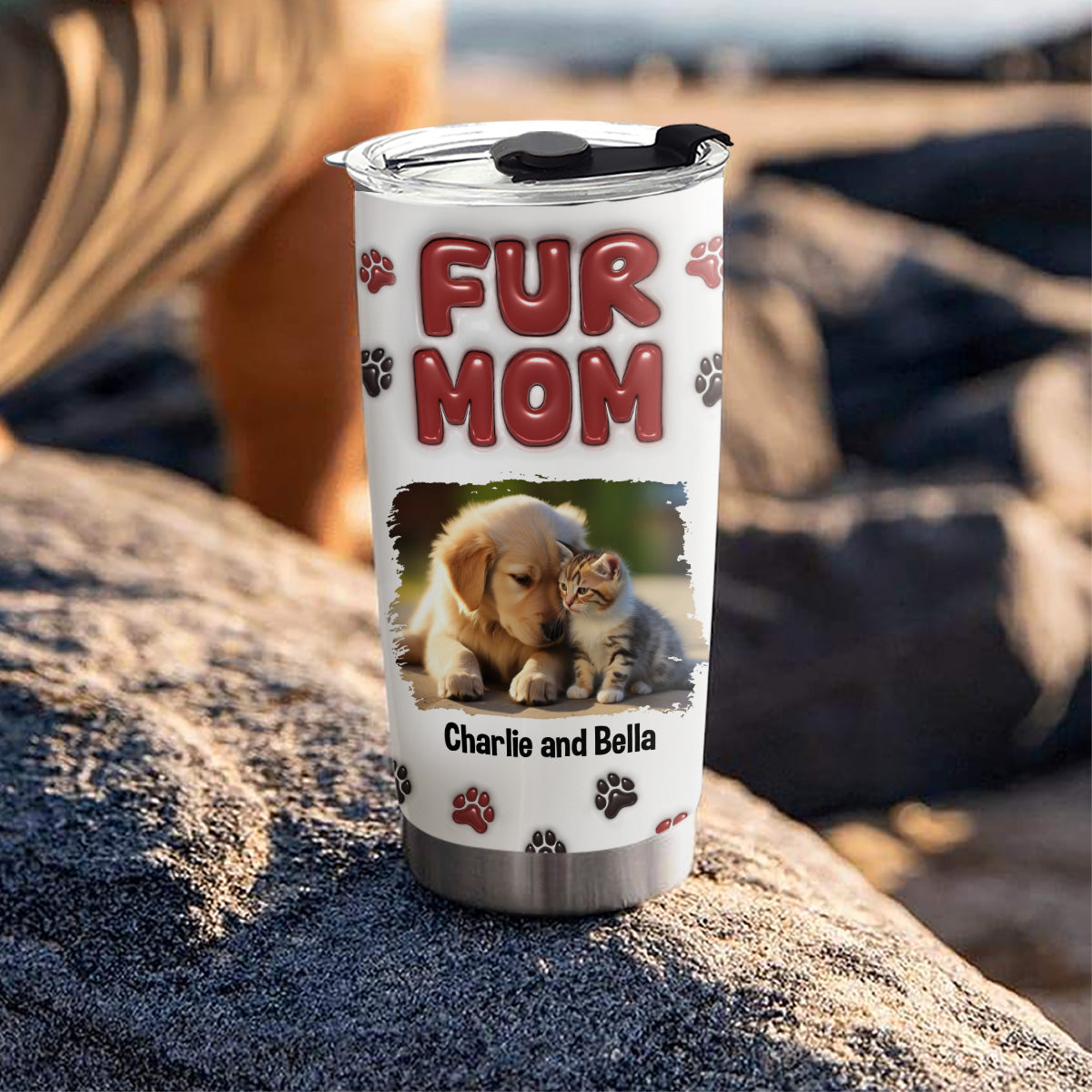Personalized 3D Inflated Effect Lovely Fur Mama Photo Tumbler - Ideal for All Occasions