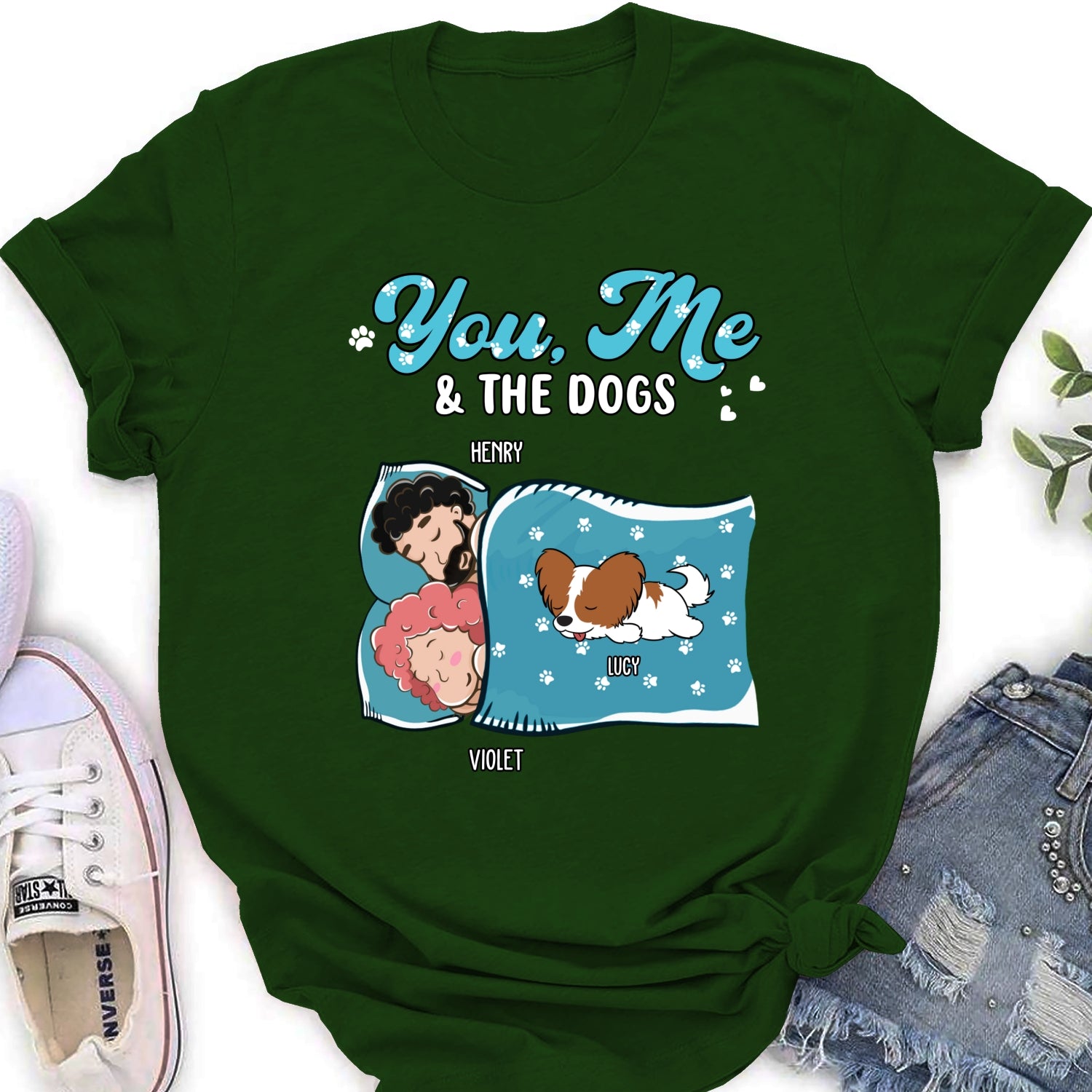 Personalized 'You, Me, and the Dogs' Sleepshirt - Custom Women's T-shirt
