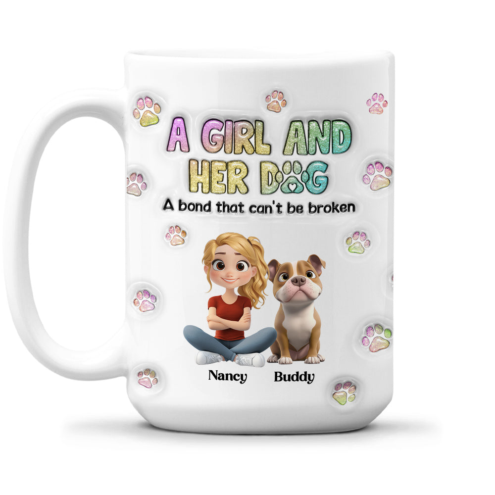 Personalized 3D Inflated Effect Custom Mug: A Girl And Her Dog Design