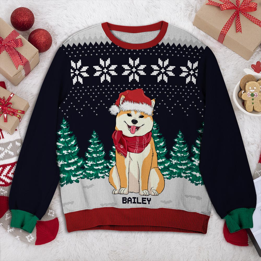 Personalized Custom All-Over-Print Dog and Christmas Tree Sweatshirt - Ideal Gift for Pet Lovers