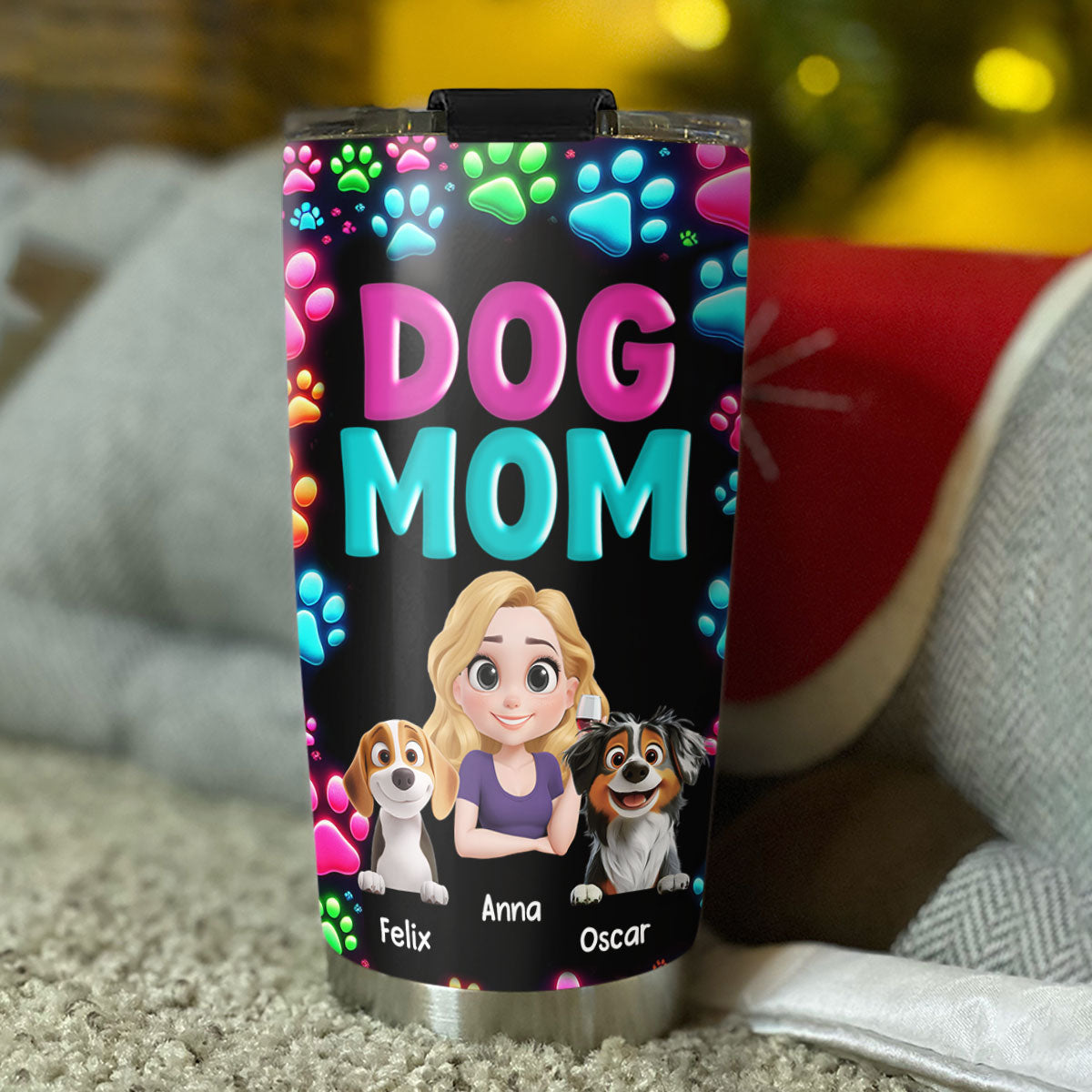 Customizable Dog Mom Neon Tumbler - Personalized for You