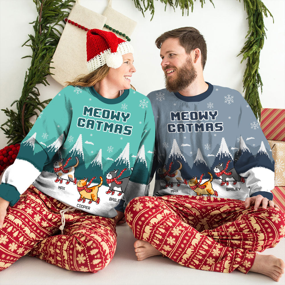 Christmas Cat Personalized All-Over Print Unisex Sweatshirt - Ideal Gift for Pet Lovers