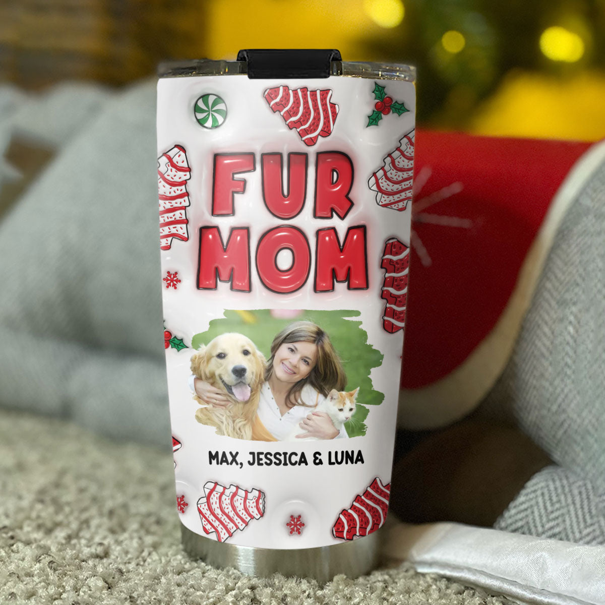 Personalized Pet Mom Christmas Cake 3D Inflated Effect Stainless Steel Tumbler