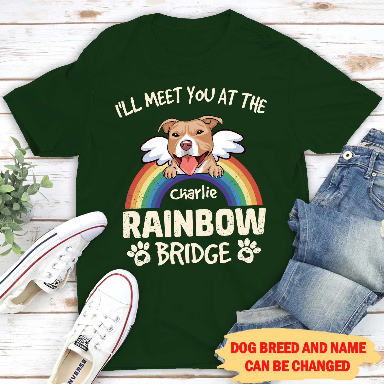 Personalized Unisex Memorial T-shirt - 'I'll Meet You At The Rainbow Bridge' for Pet Lovers