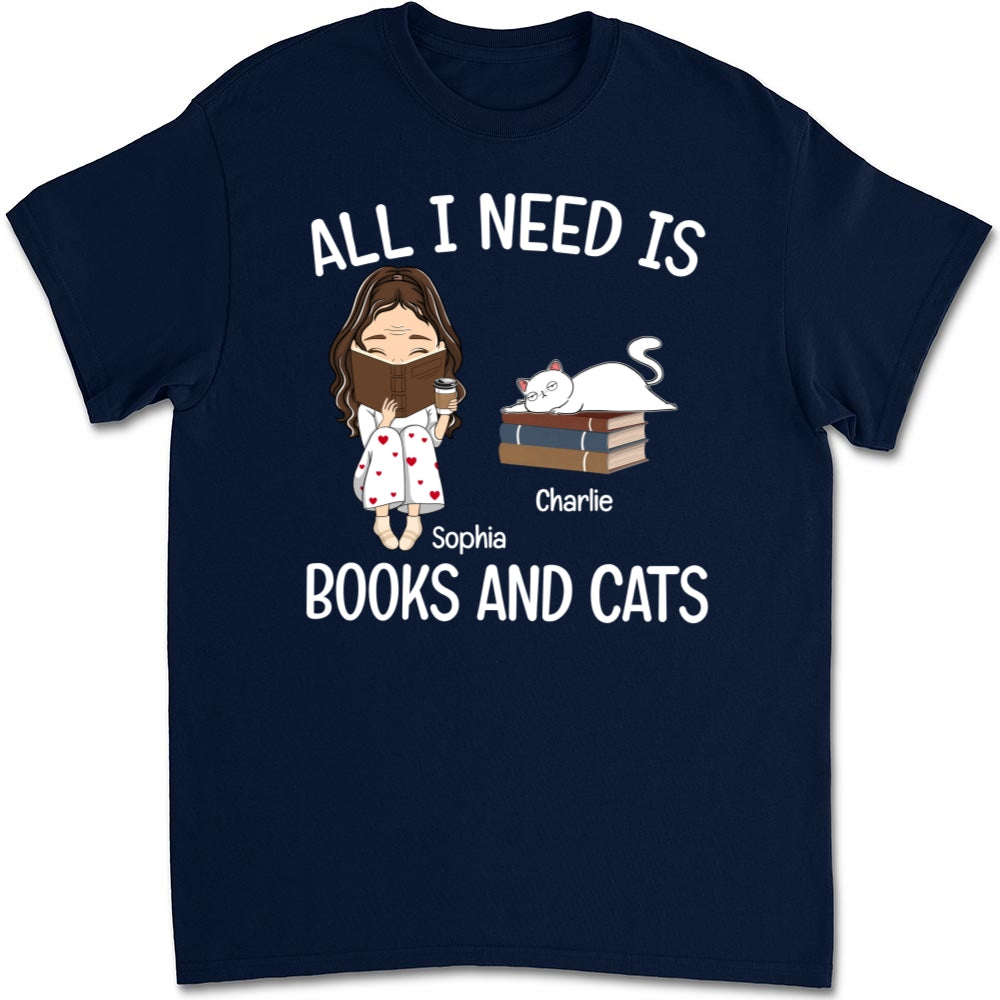 Personalized Books and Cats Unisex T-shirt - Ideal Gift for Pet Lovers