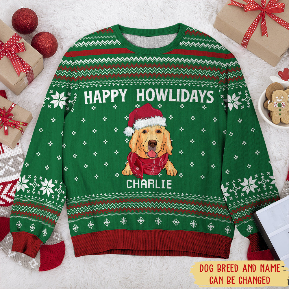 Happy Howlidays - Customizable All-Over Print Personalized Sweatshirt for Pet Lovers