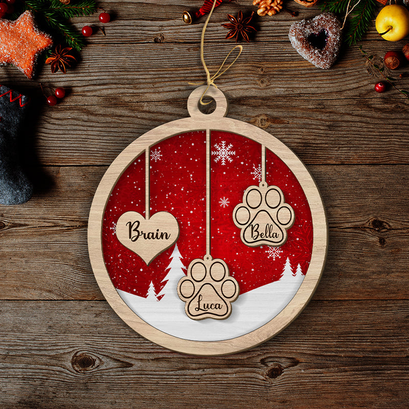 Personalized 2 - Layered Custom Wood Family Christmas Ornament for Pet Lovers