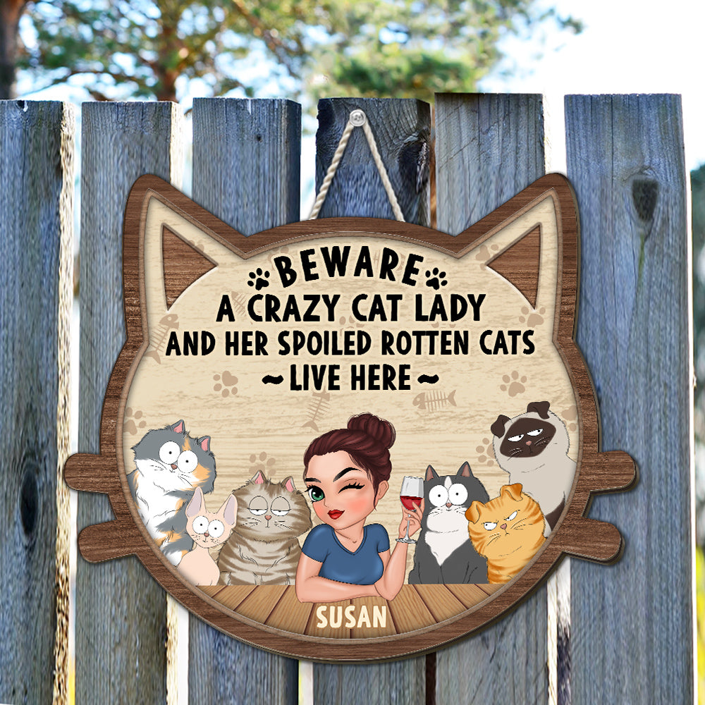Personalized Custom Wood Sign - Crazy Cat & Cat Lady Delight