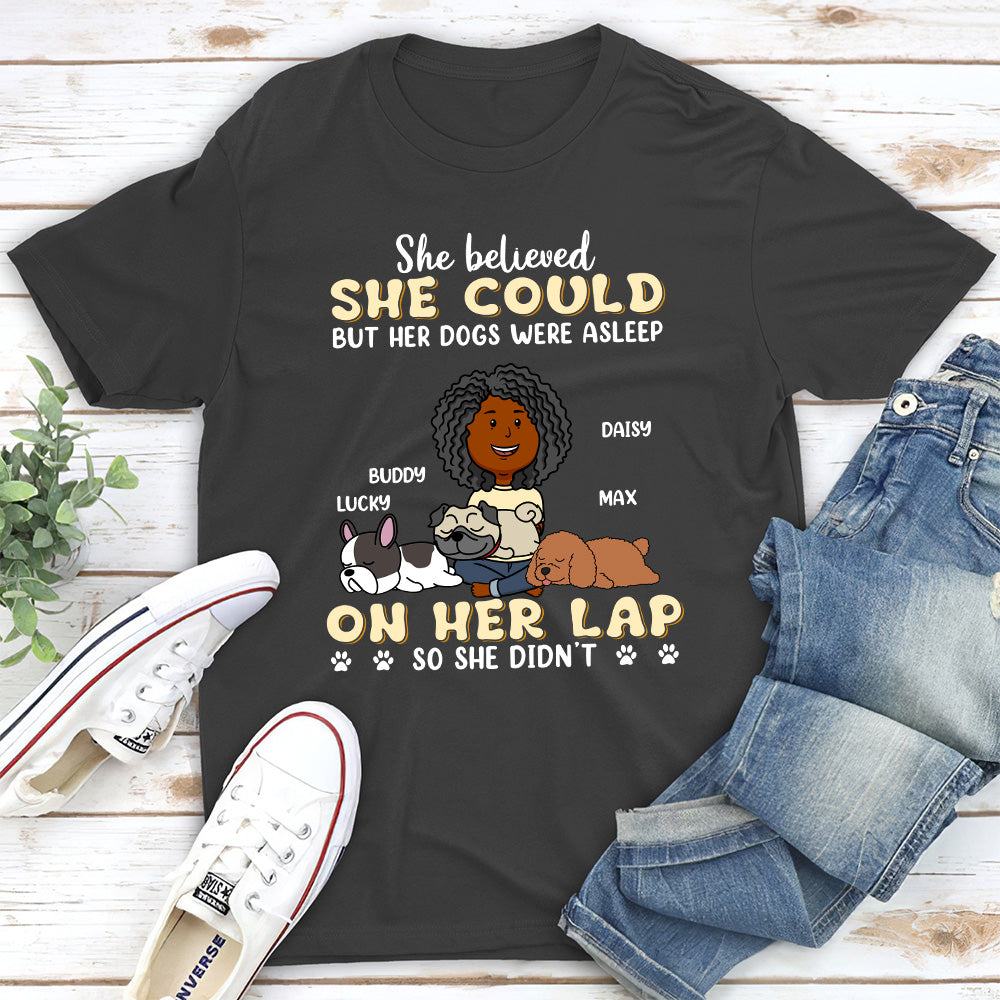 Personalized Unisex Dog Asleep On Lap T-shirt - Ideal Gift for Pet Lovers