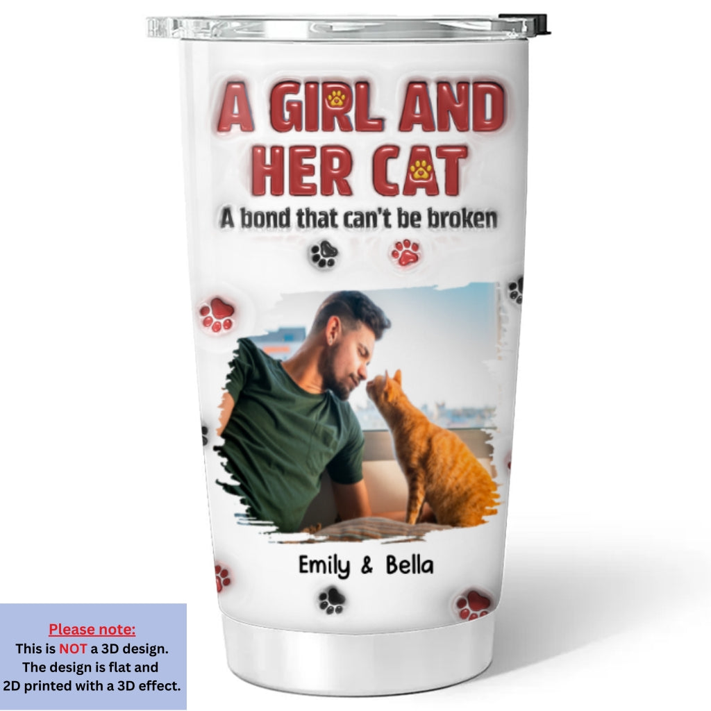 Personalized Custom 3D Inflated Effect Tumbler - A Girl And Her Cat Version Photo 2