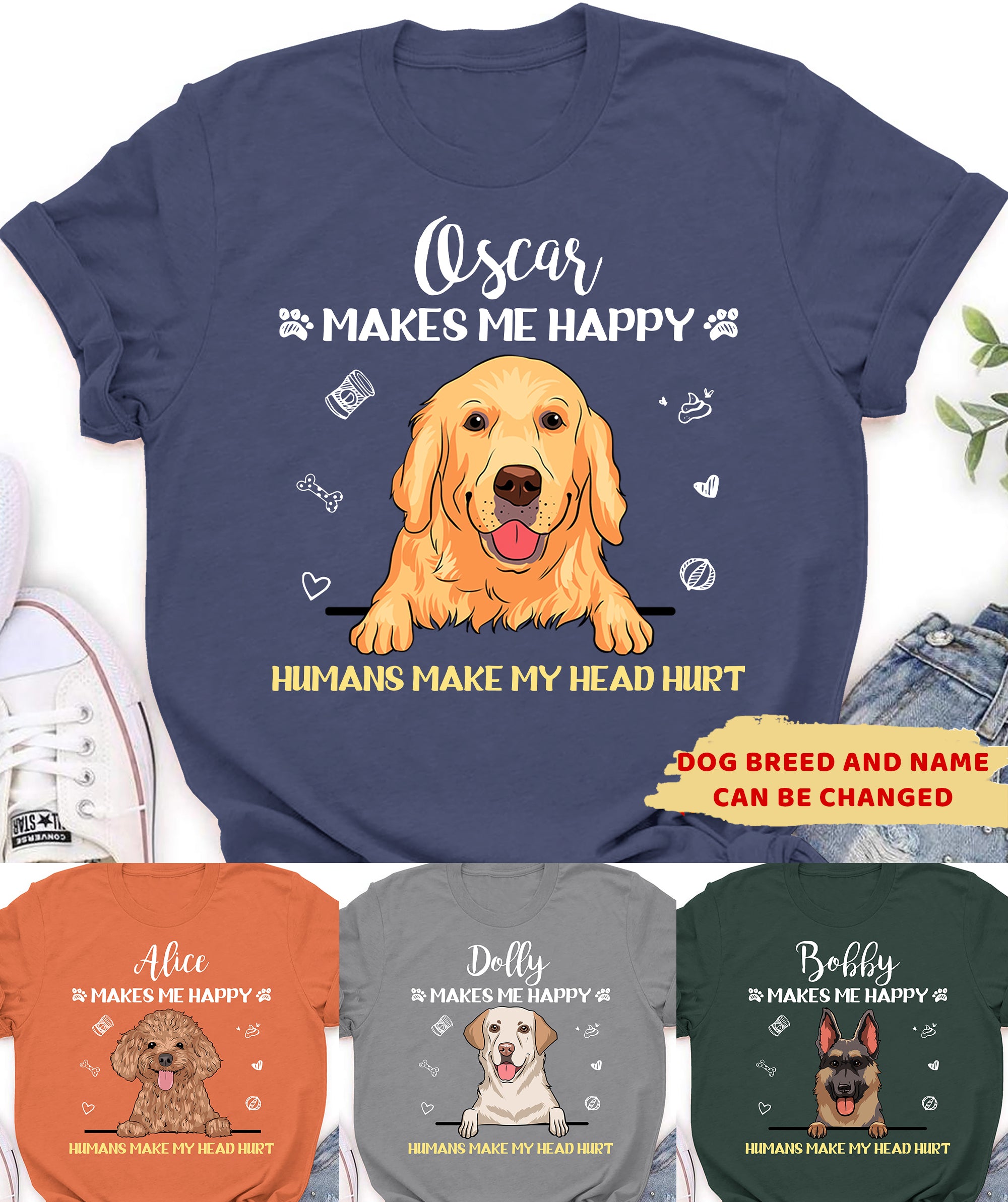 Personalized Unisex Classic T-shirt: 'Dogs Make Me Happy, Humans Make My Head Hurt'