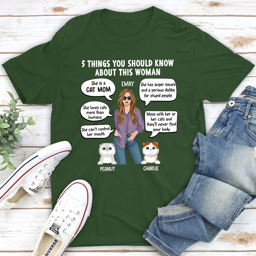 Personalized Unisex 5 Things Cat Mom T-shirt - Ideal Gift for Pet Lovers