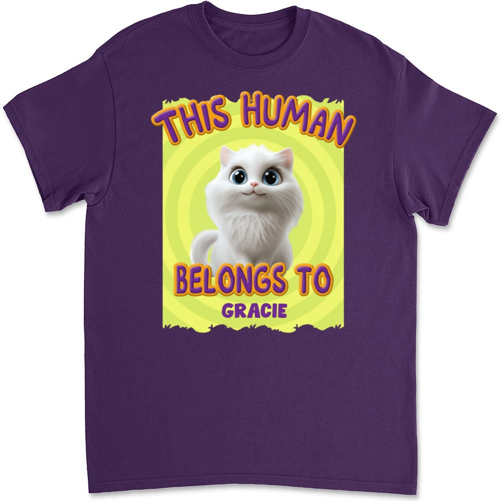 Personalized 'This Human Belongs To Our Cats' Cartoon Unisex T - shirt for Pet Lovers