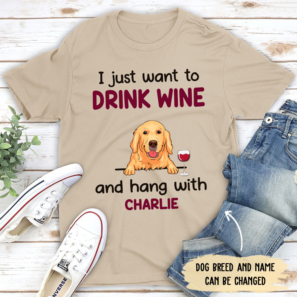Personalized Unisex 'Drink Wine and Hang with Dog' T - shirt: Ideal Gift for Pet Lovers