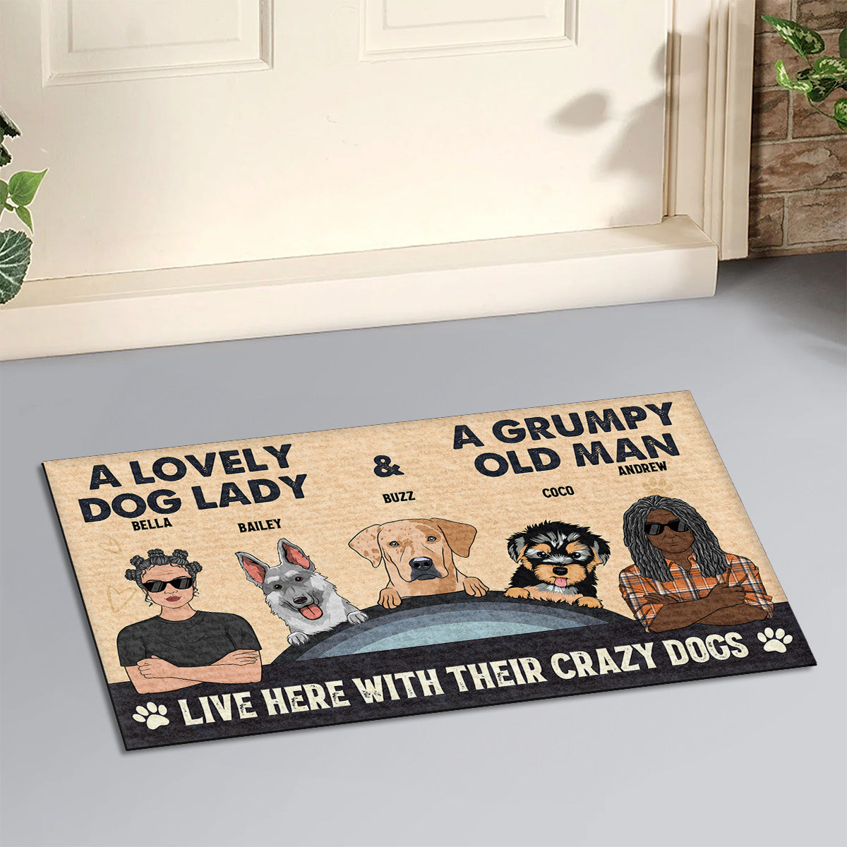 Personalized Pet Lover Doormat: Lovely Dog Lady & Grumpy Old Man Design