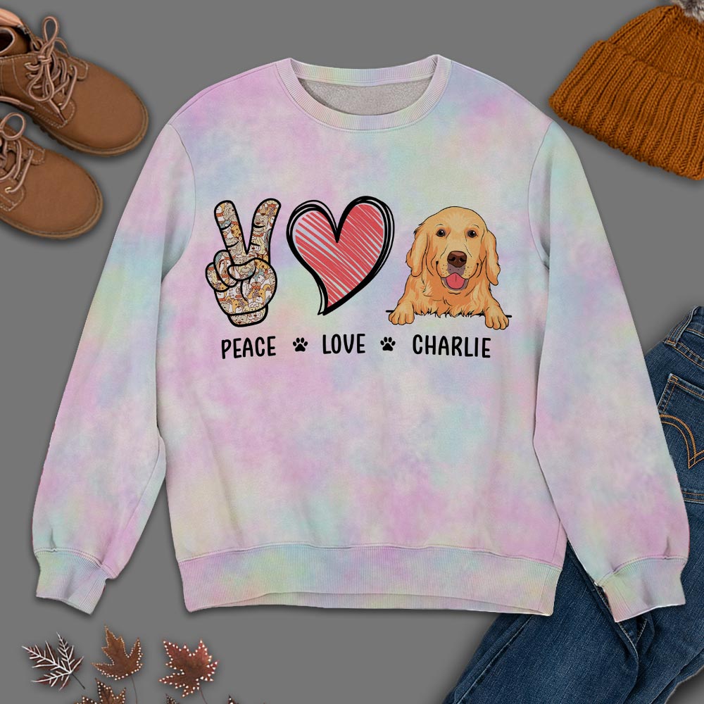 Peace Love Dog - Customizable All-Over Print Unisex Sweatshirt for Dog Lovers