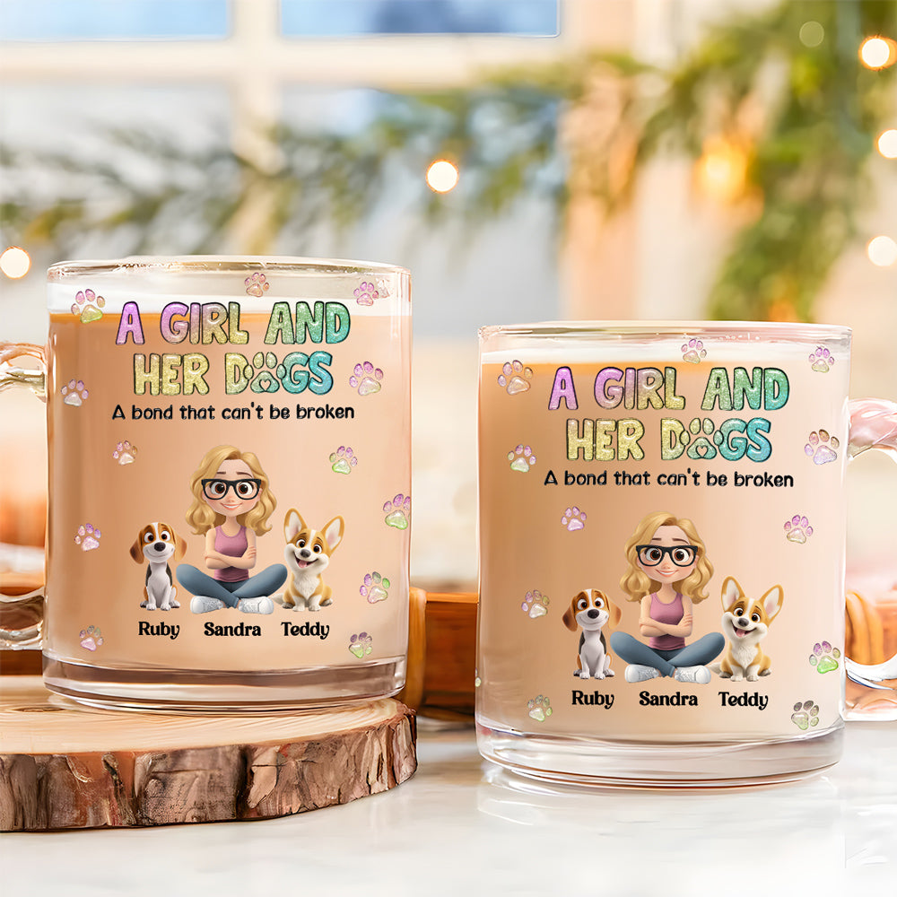 Personalized 3D Inflated Effect Glass Mug: A Girl And Her Dog Design