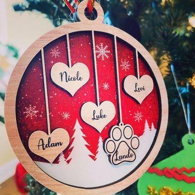 Personalized 2 - Layered Custom Wood Family Christmas Ornament for Pet Lovers
