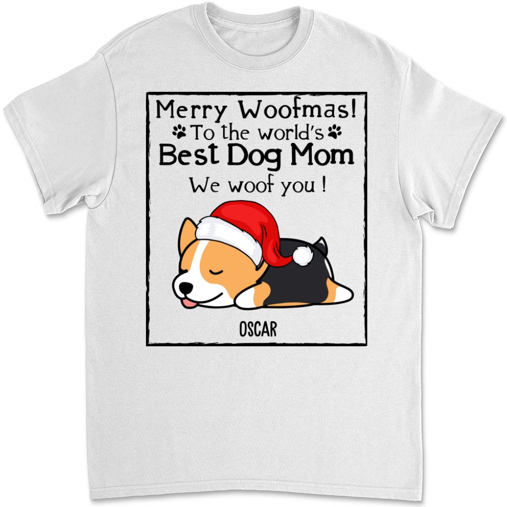 Personalized Woof Dog Dad Mom Christmas Unisex T-shirt - Ideal Gift for Pet Lovers