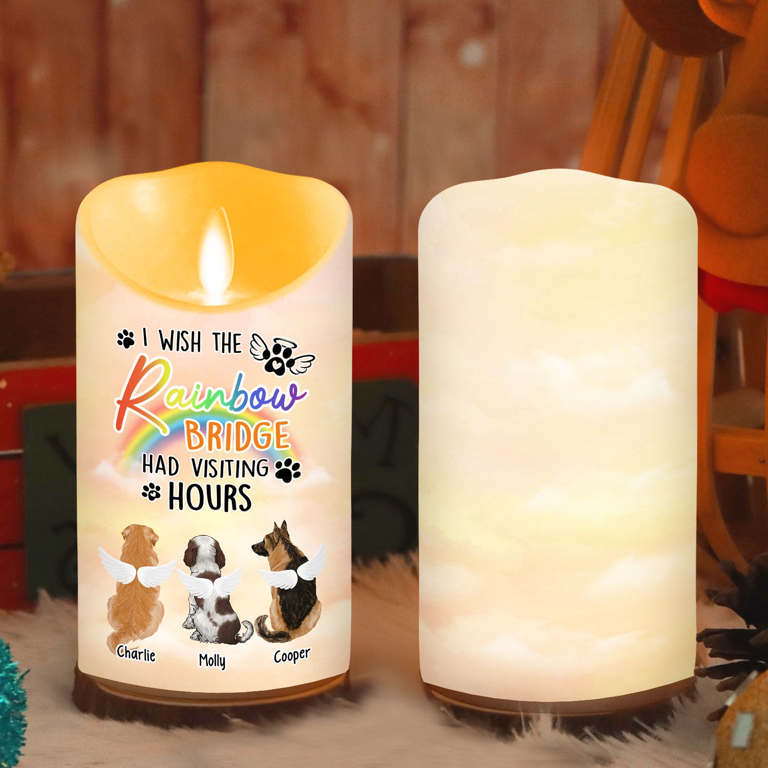 Personalized Custom LED Memorial Candle - I Wish The Rainbow Bridge Had Visiting Hours