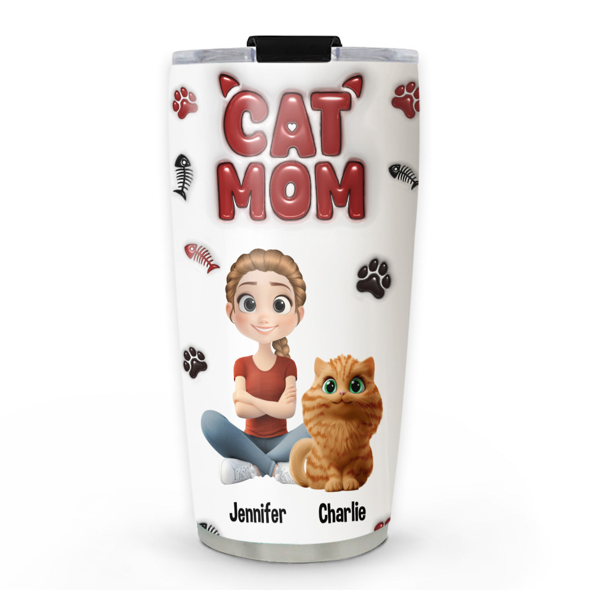 Lovely Cat Mama Personalized 3D Inflated Effect Stainless Steel Tumbler