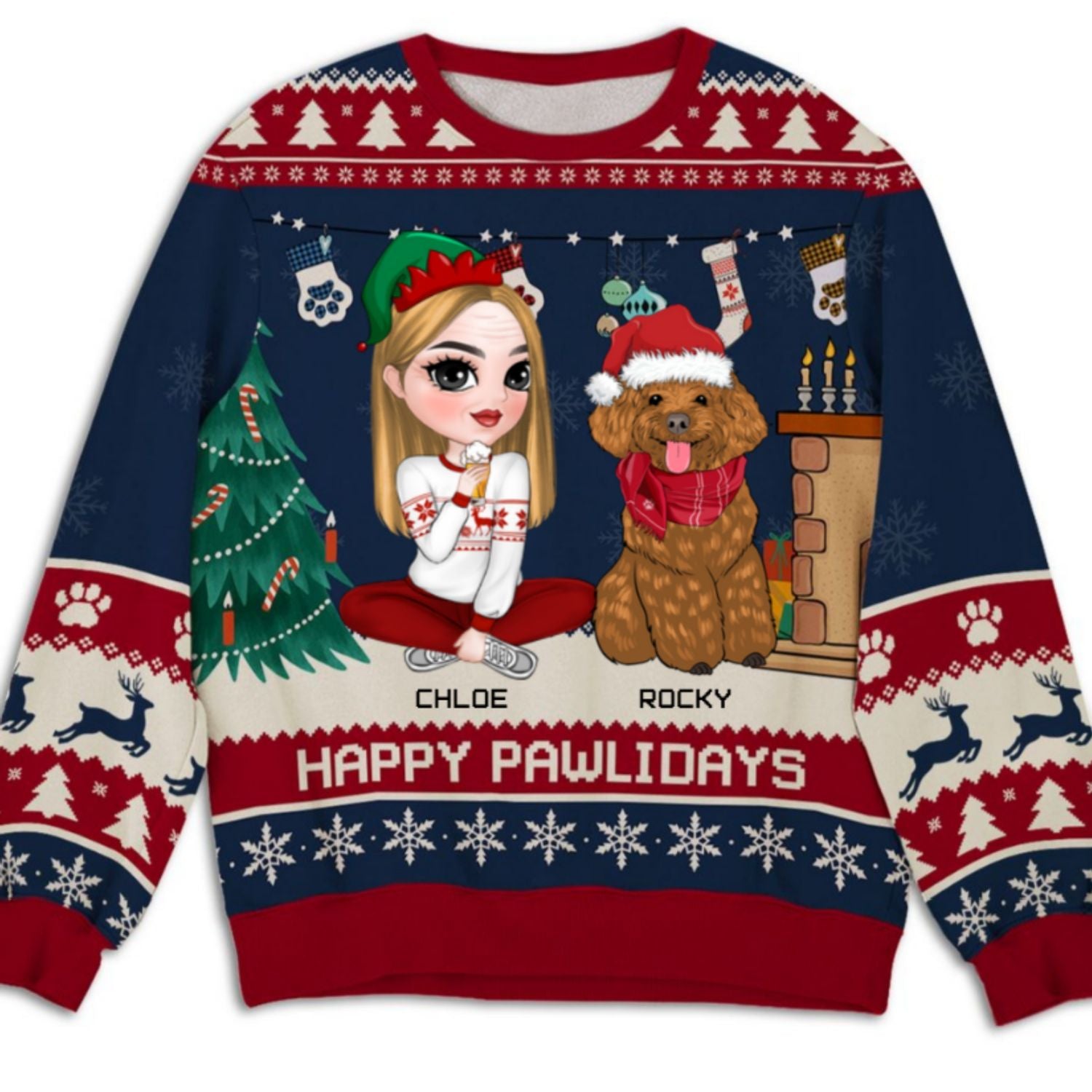 Snowy Pawlidays - Personalized All-Over Print Custom Sweatshirt for Pet Lovers
