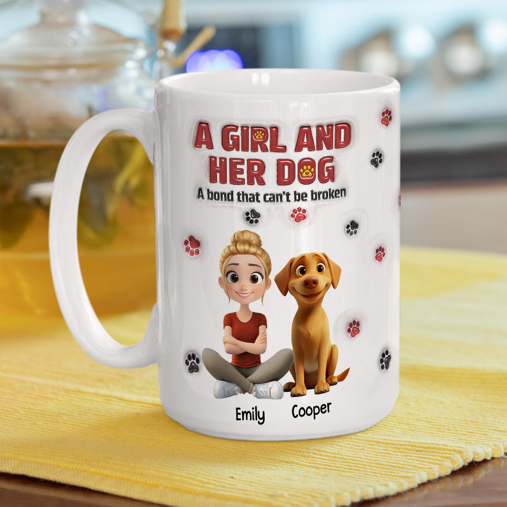 Personalized Custom 3D Inflated Effect Mug - A Girl And Her Dog Version 2