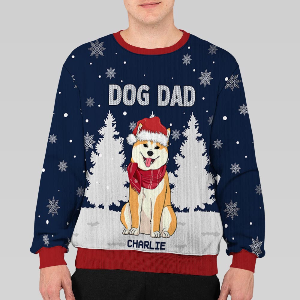Customizable Dog Dad Winter All-Over-Print Sweatshirt - Ideal Gift