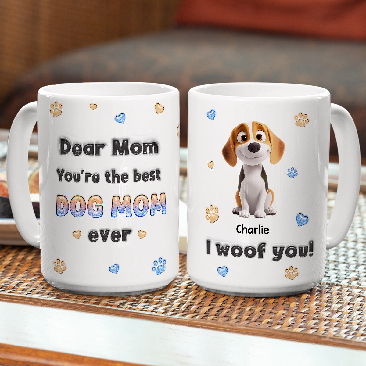 Personalized 3D Inflated Effect Mug for Dog - Loving Moms and Dads: You're the Best!